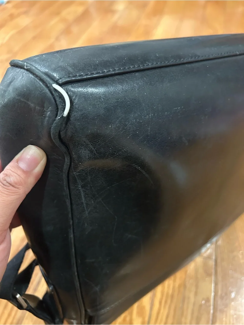 Jack Spade Black Leather Messenger Bag Crossbody Laptop Briefcase Work Travel